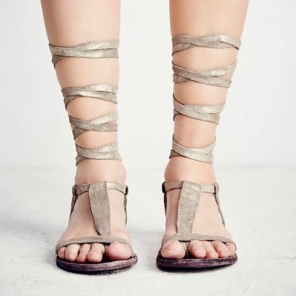 FREE PEOPLE Dahlia Metallic Lace Up Wrap Sandals - Picture 4 of 8